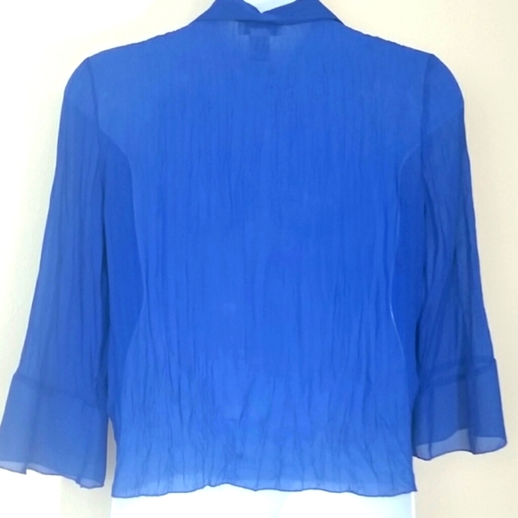 Top blouse shirt royal blue Ruffles long sleeve button-down sz Large - Picture 2 of 3